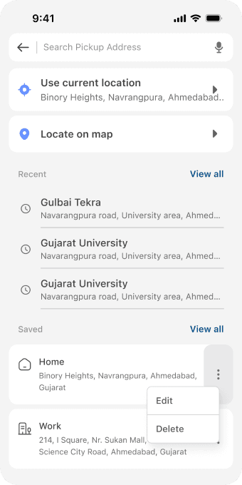 Search pickup address